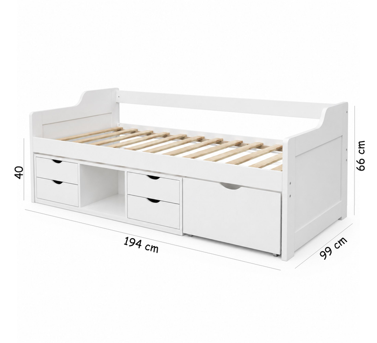 Arlo White Day Bed with Drawer Storage - Sydney Bed