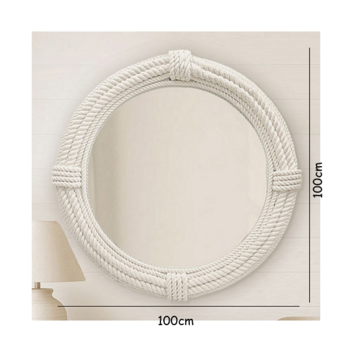 White Rope Round Wall Mirror, 100cm x 100cm