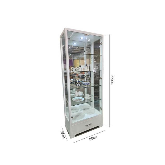 Waratah 2 Door Glass Display Storage Cabinet White 80cm