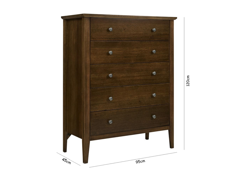 Marlo 5 Chest of Drawers Tallboy Dresser Storage Cabinet Smoke Brown