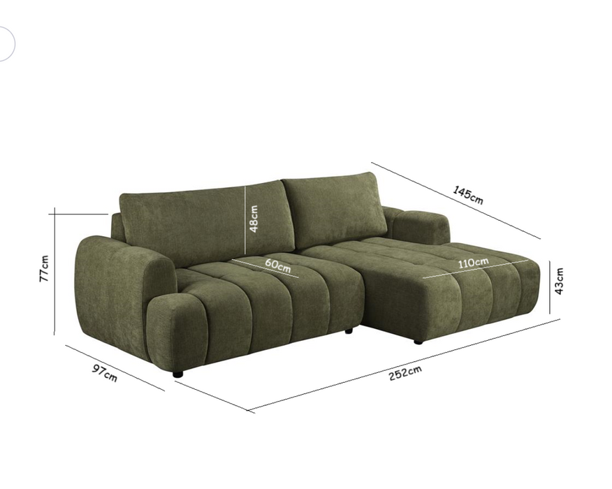 Verona Luxury Fabric Sofa Bed with Chaise