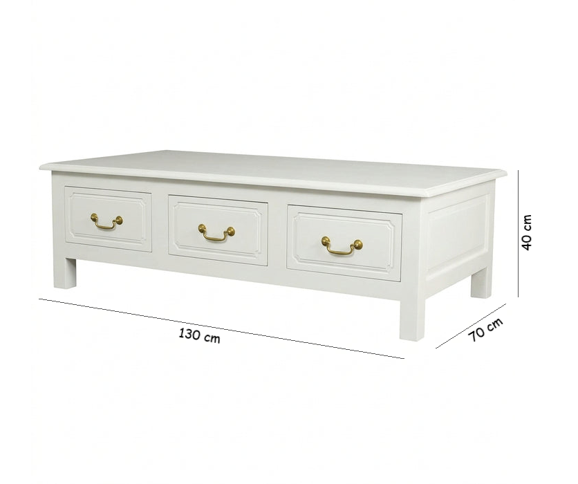 Tasman White 6 Drawer Rectangular Coffee Table - Sydney