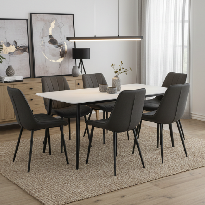 Elora 7-Piece Dining Table Set - Black Leather