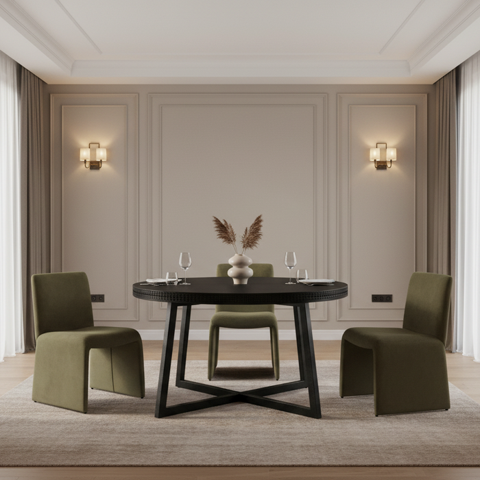 Modu 5 Piece Dining Set in Olive Fabric Chairs