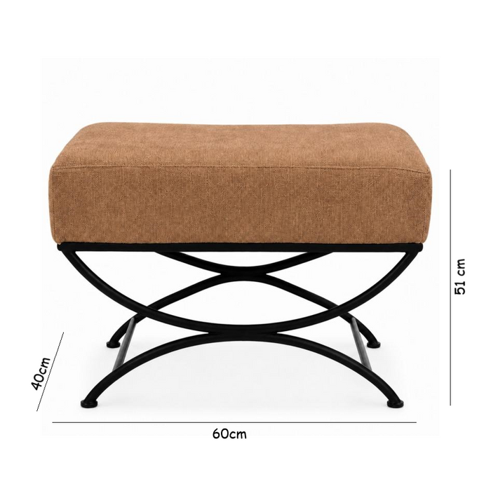 Sirerra Upholstered Stool with Black Metal Cross Frame