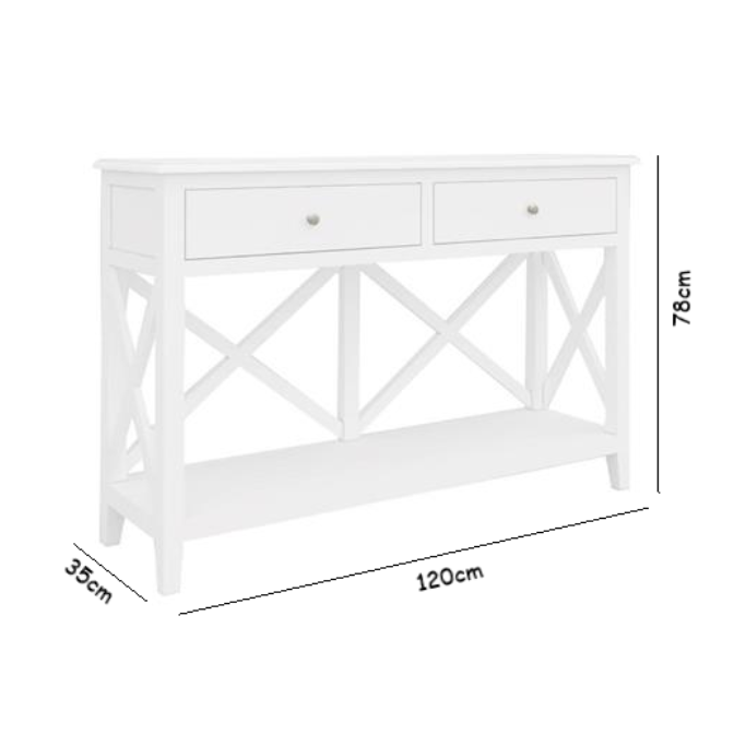 Hamptons Coastal Beach Cross Hallway Console Table White - 120cm