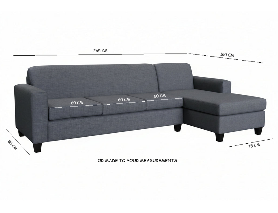 Stanmore 4 Seater Chaise Lounge in Fabric 265cm