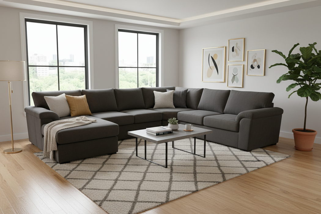 Madrid Corner Lounge Rounded Arms with Left-Chaise in Fabric