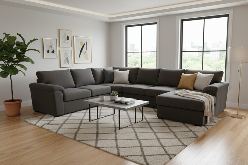 Madrid Corner Lounge Rounded Arms with Right-Chaise in Fabric