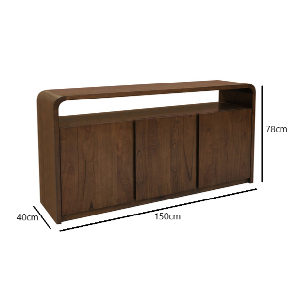 Gatsby 1.5m Solid Timber 3 Door Sideboard Buffet - Walnut