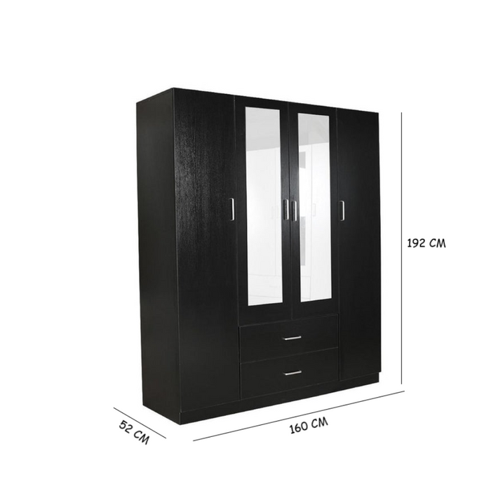 Remo Wide Wardrobe with Mirror,  Black 160cm