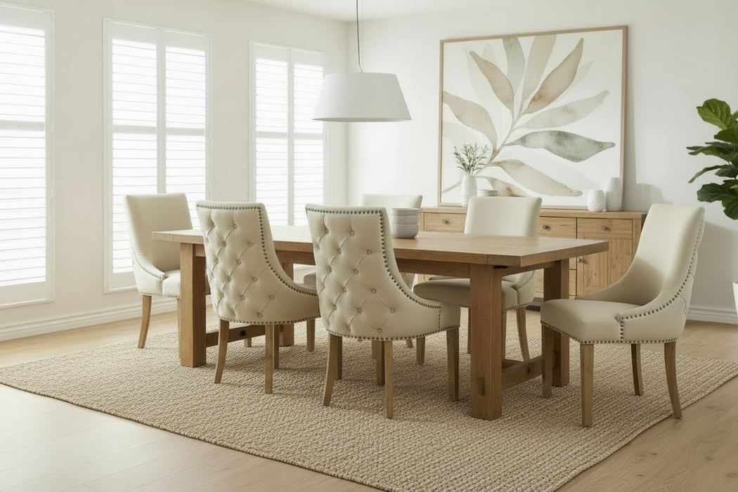 Bordeaux Studded Beige Oakwood Dining Chair