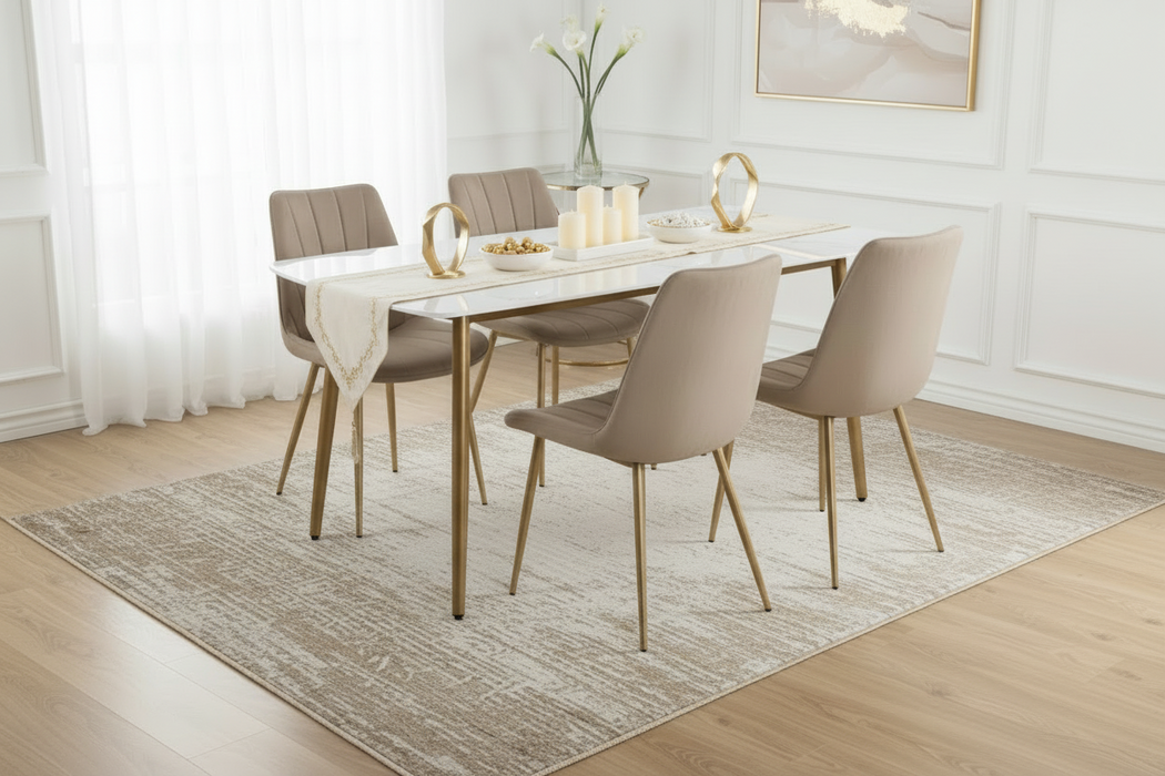 Elora 5 Piece Dining Set with Velvet Chairs, 140cm