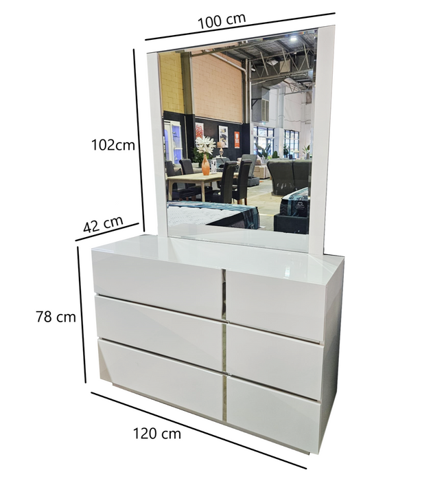 White Veronica 6 Drawer Dresser with Mirror