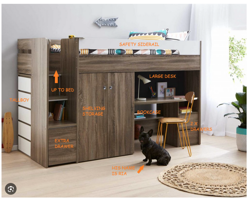 Quantum King Single Bunk Bed Loft, Mocha Oak