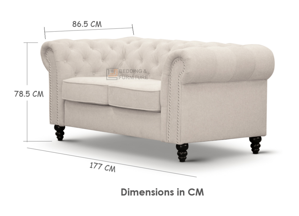 2 Seater Chesterfield Beige Sofa - Teagon