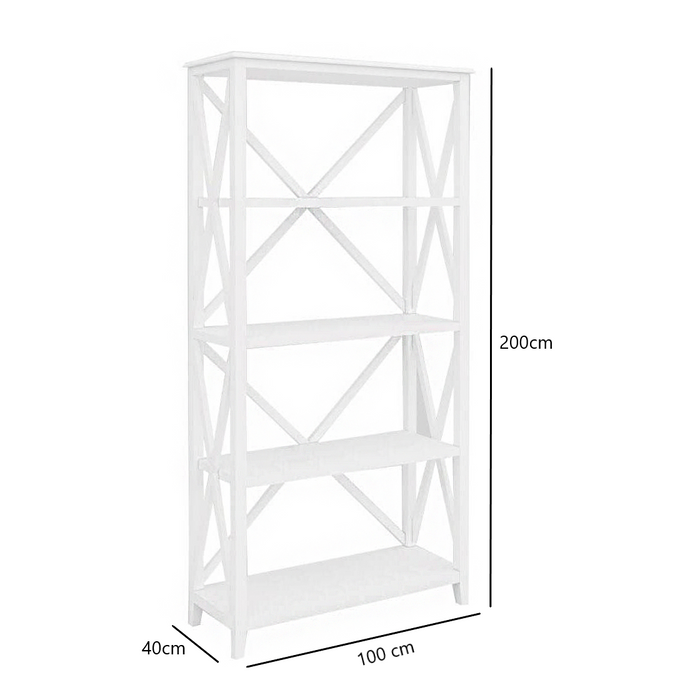 Hampton Bookcase Bookshelf 4 Tier Solid Acacia Wood - White