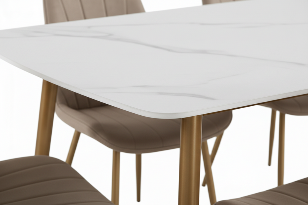 Elora 5 Piece Dining Set with Velvet Chairs, 140cm