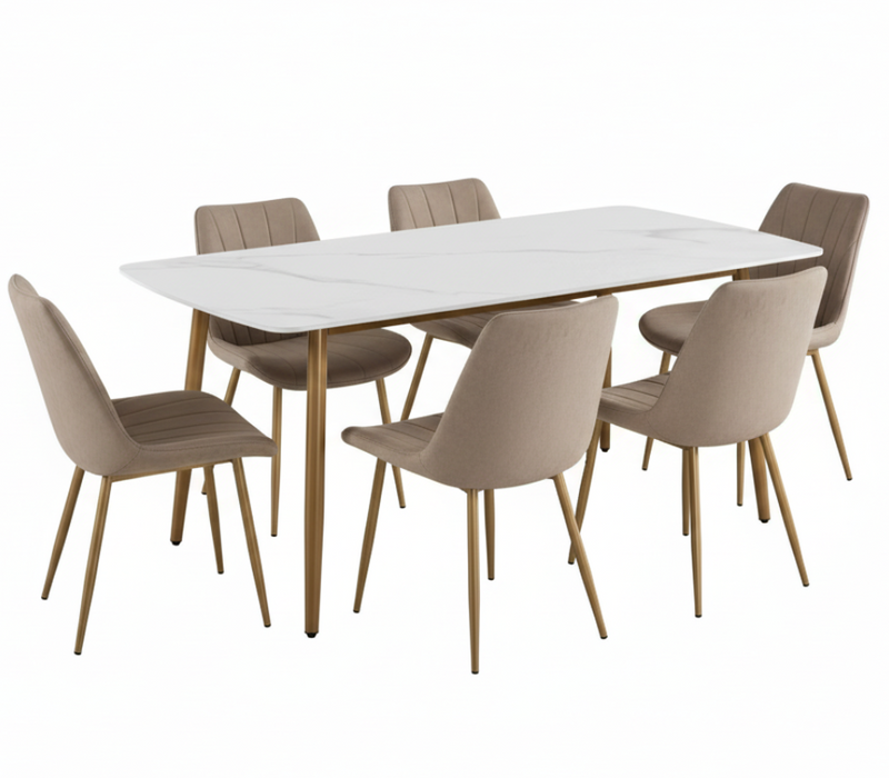 Elora 7-Piece Dining Table Set - Beige Fabric