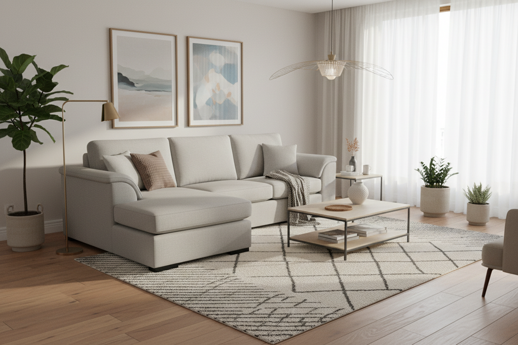 Bondi 4 Seater Rounded Arm Chaise in Fabric, 285cm