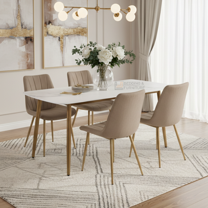 Elora 5-Piece Dining Table Set - Beige Fabric