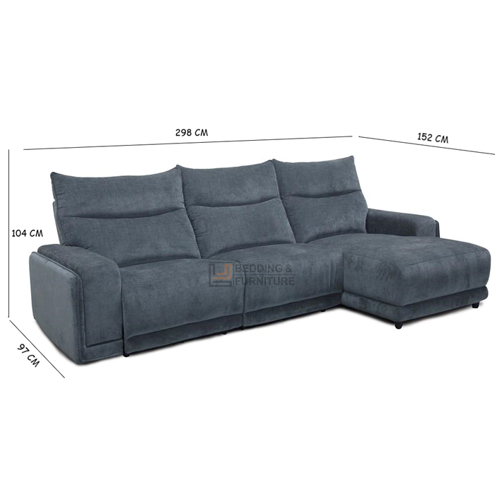 Sterling 3 Seater Fabric Chaise Lounge with Dual Recliners