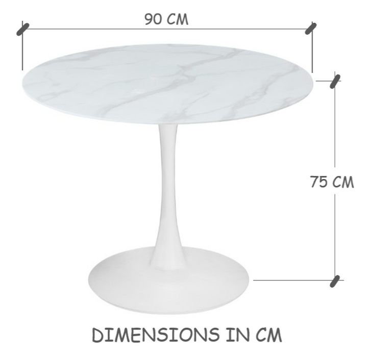 Espana Tulip Round Dining Table, White 90cm