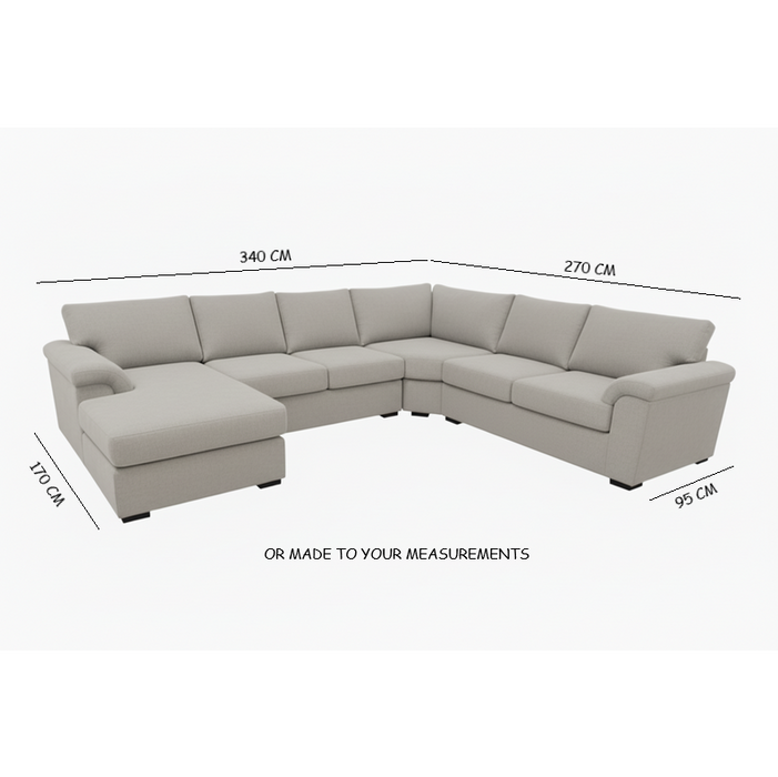 Madrid Corner Lounge Rounded Arms with Left-Chaise in Fabric