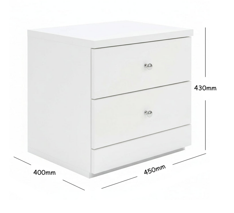 Leo 2 Drawer Bedside Gloss White