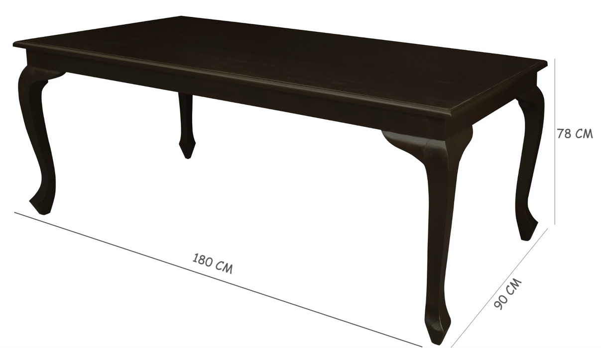 Queen Ann 1.8m Solid Mahogany Wood Dining Table Chocolate