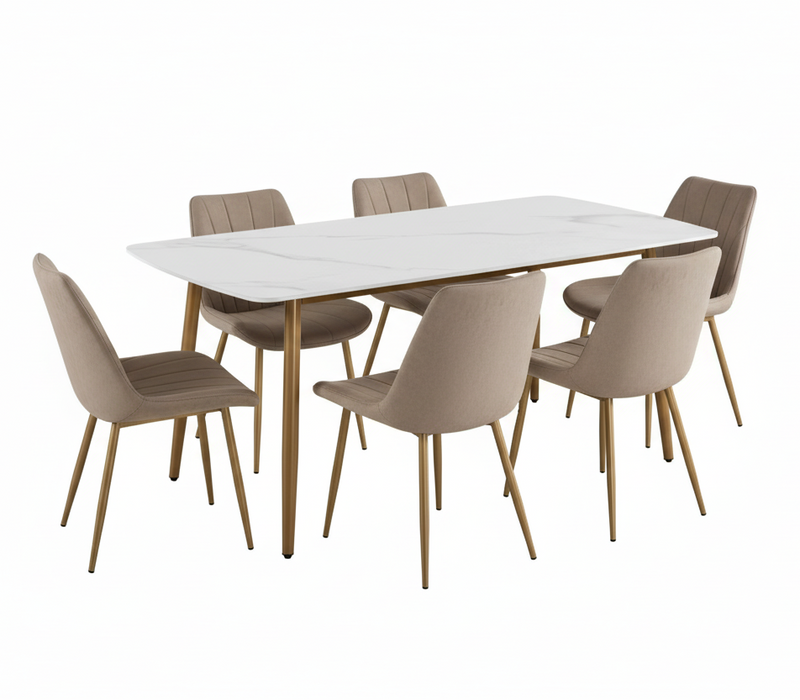Elora 7 Piece Dining Set with Velvet Chairs, 180cm