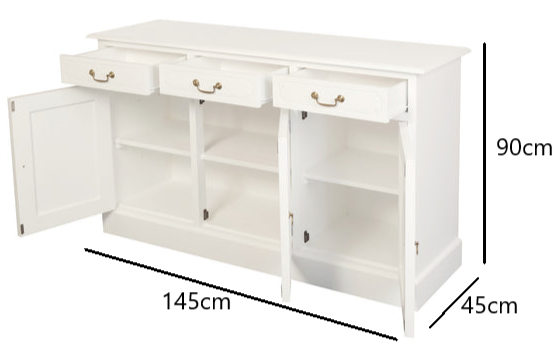 Blaxland 1.45m White 3 Door 3 Drawer Buffet, Sideboard