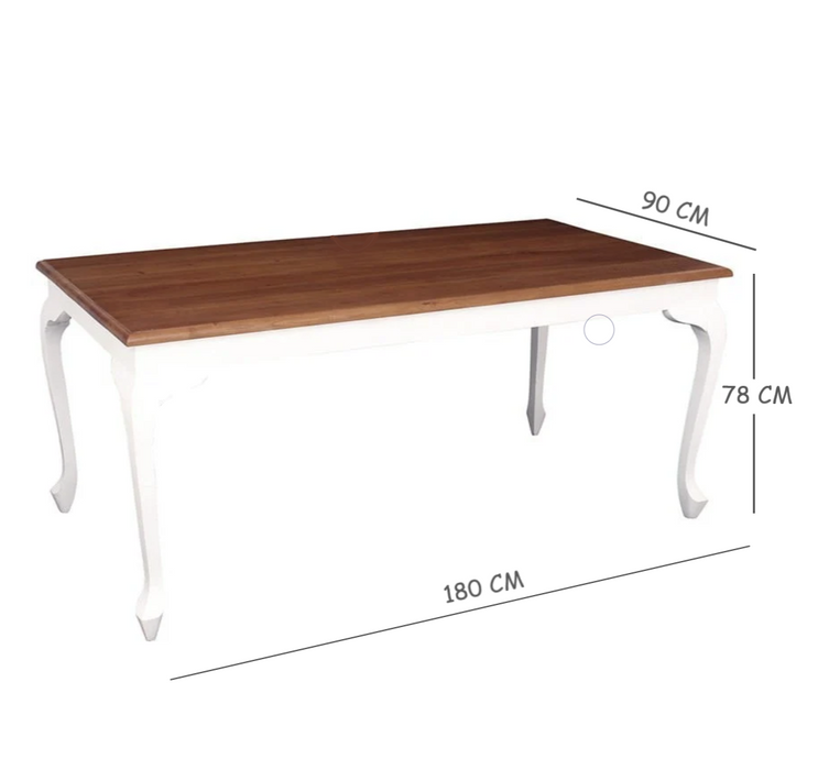 Queen Ann 1.8m Solid Mahogany Wood Dining Table White Caramel