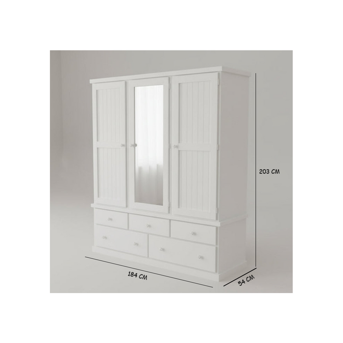 Large 3 Door Timber Robe White 182cm