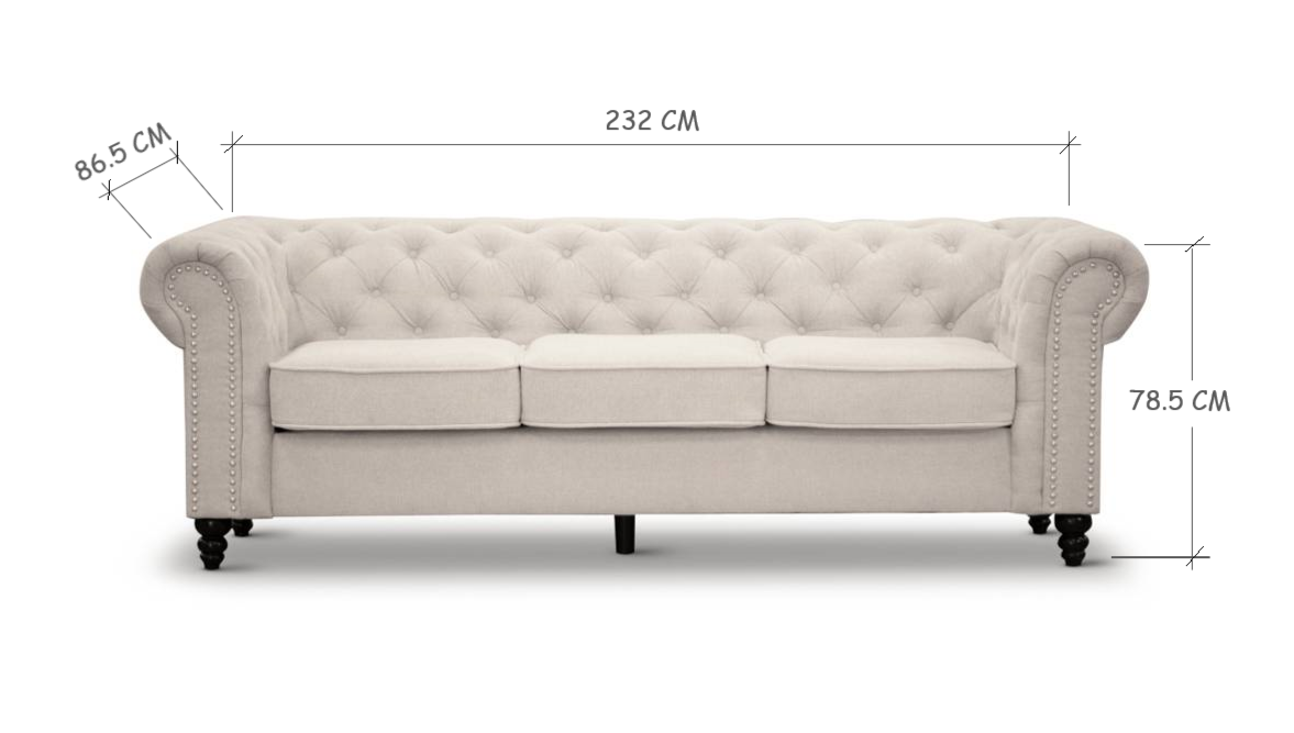 Charlotte 3 Seater Chesterfield Beige Sofa