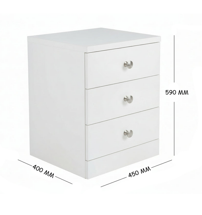 Leo 3 Drawer Bedside Gloss White