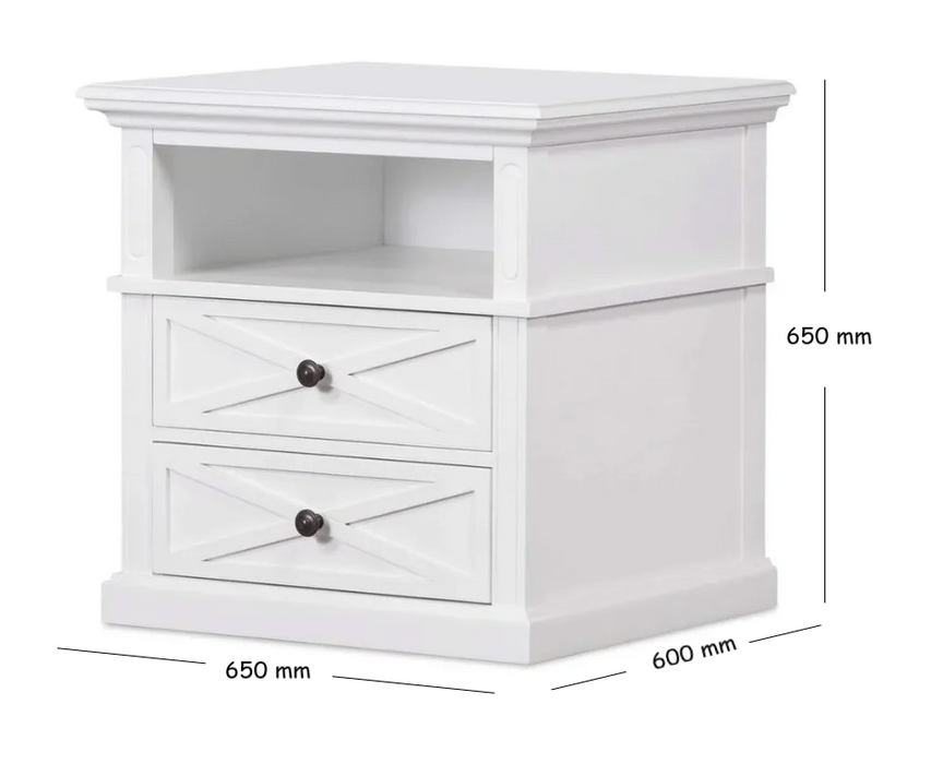 Sorrento Hamptons Medium 2 Drawer Bedside Table White