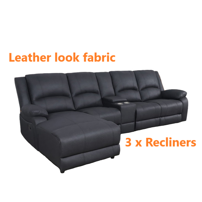 Cooks 4 Seater Manual Recliner Chaise - Black