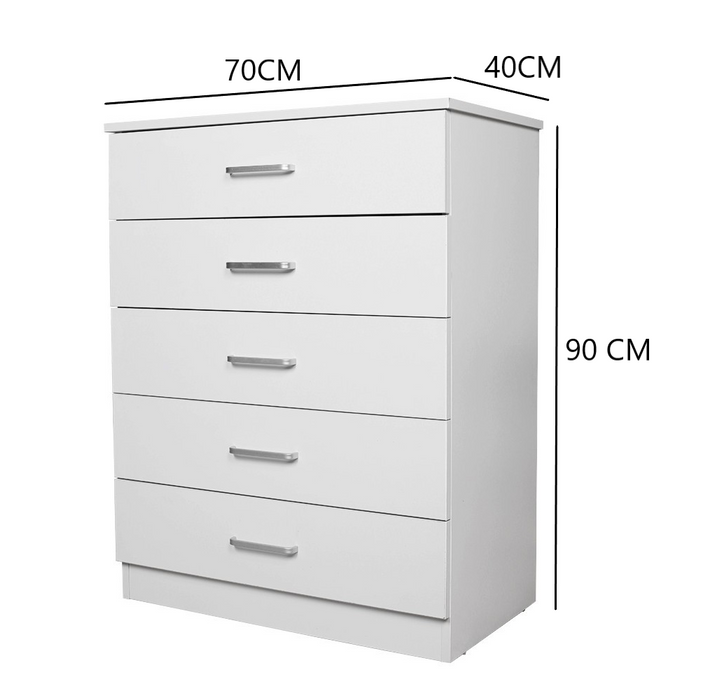 White Rivan 5 Drawer Tallboy - 70 CM