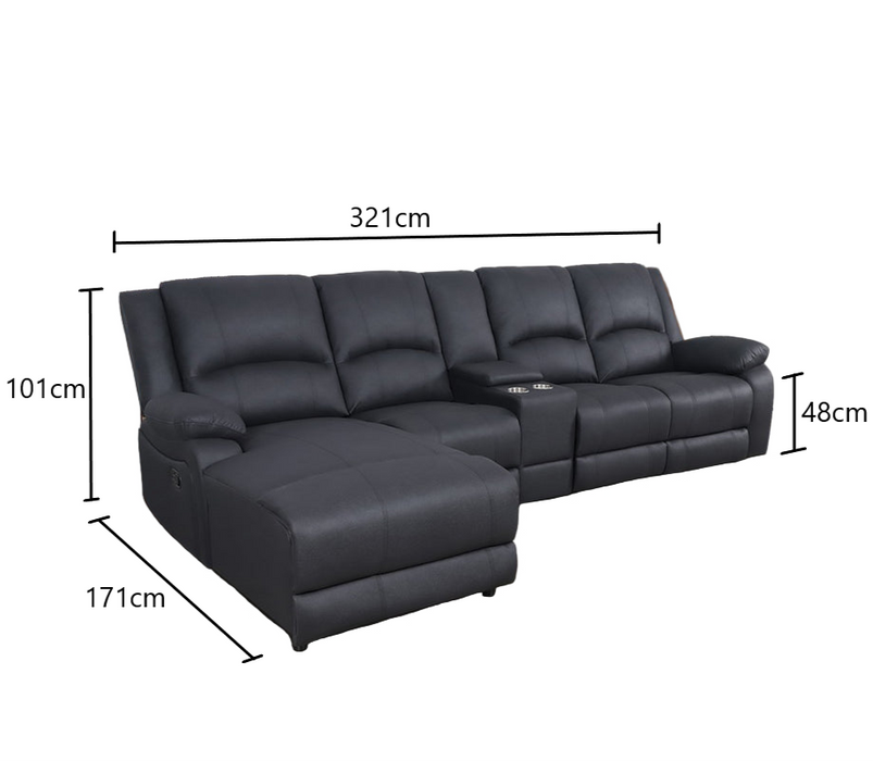 Cooks 4 Seater Manual Recliner Chaise - Black