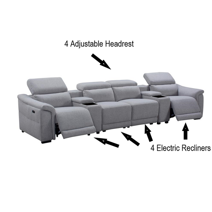 Rosehill Theatre with 4x Electric Recliners in Fabric Grey