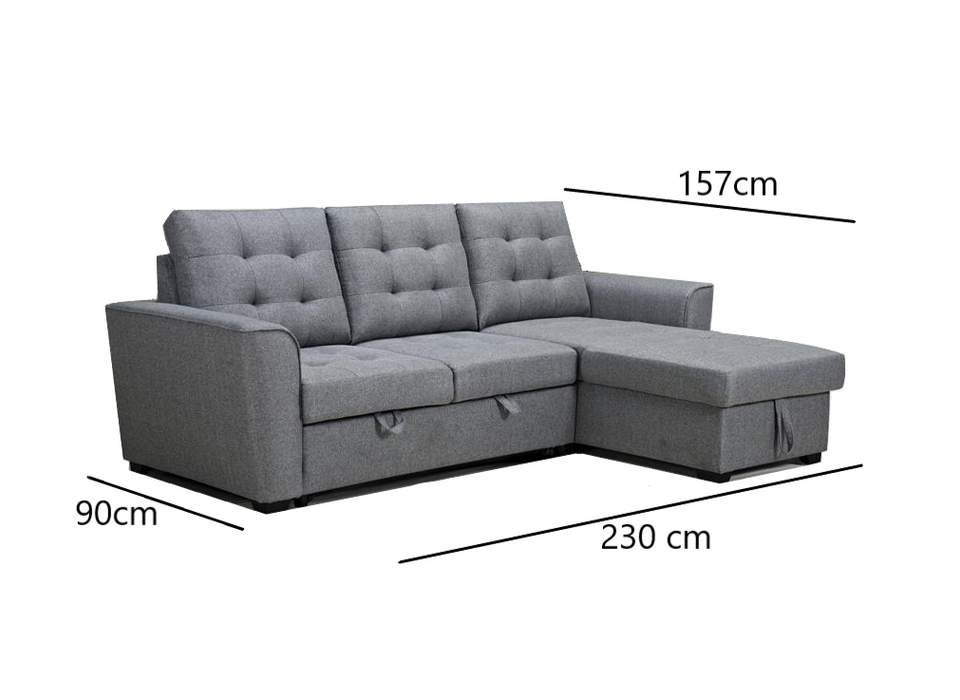 Arina 3 Seater Sofa Bed with Reversible Storage Chaise - Grey