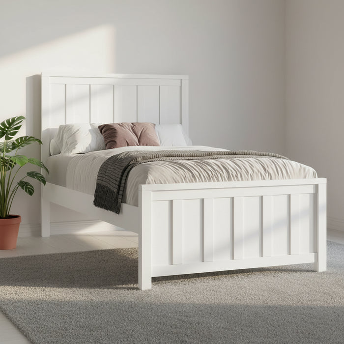Jersey White Wooden Single Bed Frame