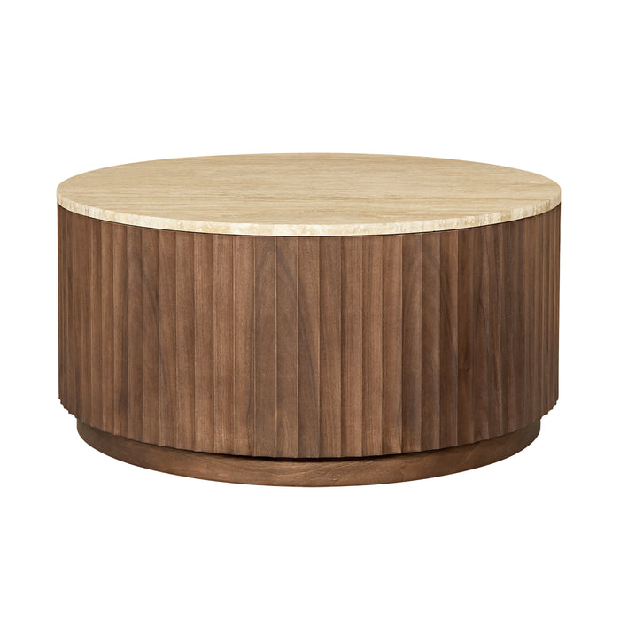 Raphael Round Travertine Coffee Table Walnut