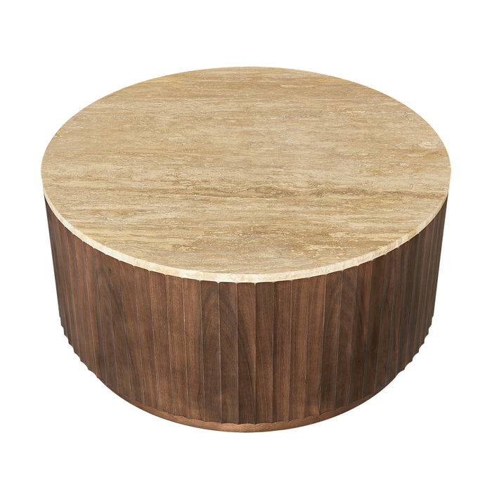 Raphael Round Travertine Coffee Table Walnut