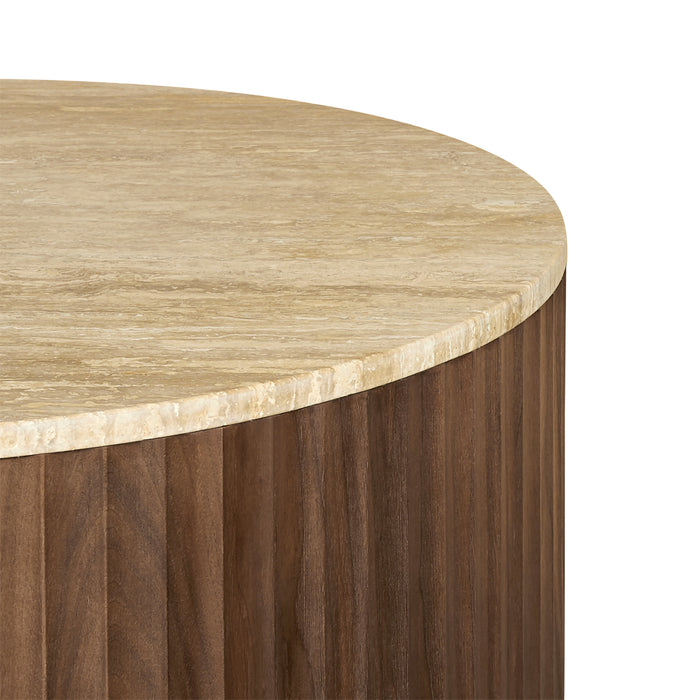 Raphael Round Travertine Coffee Table Walnut