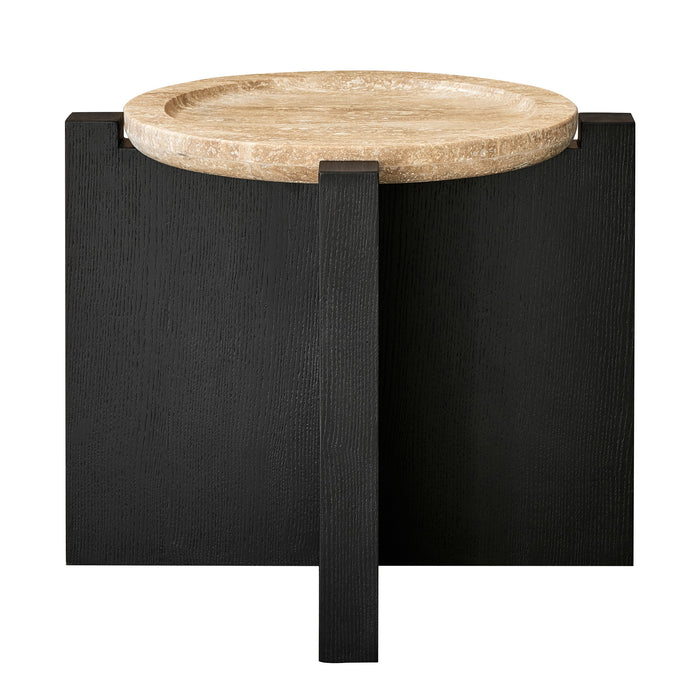 Portland Round Travertine Side Table