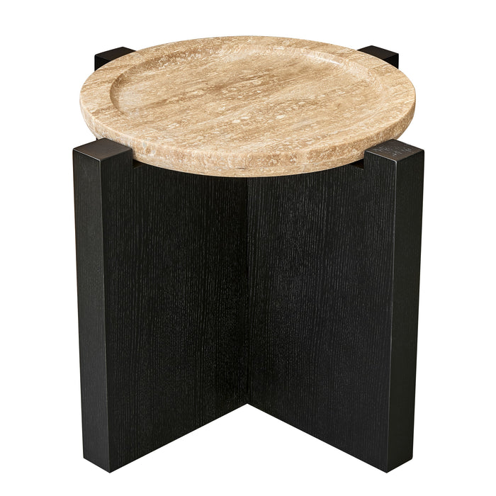 Portland Round Travertine Side Table