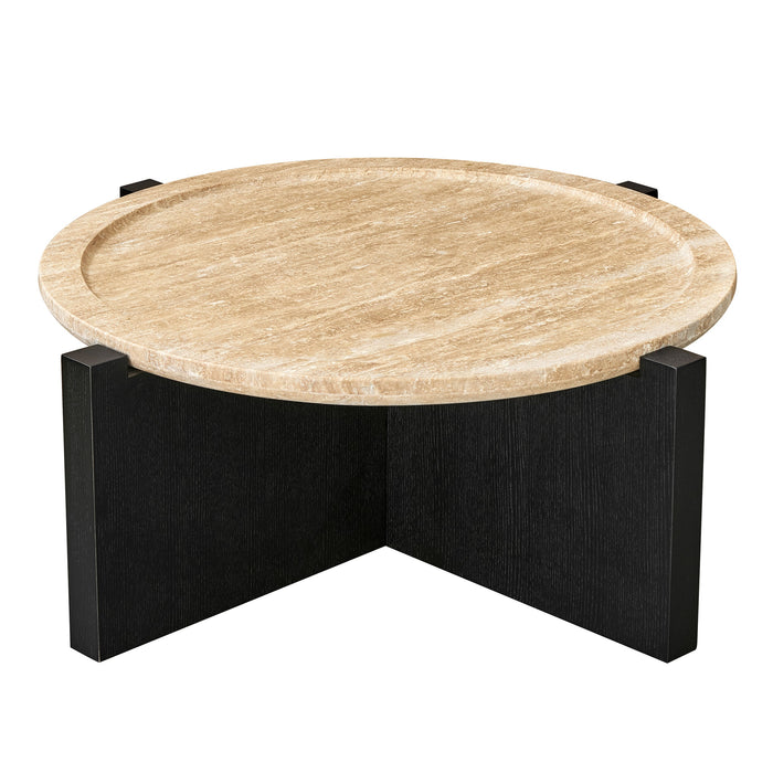 Portland Round Travertine Coffee Table