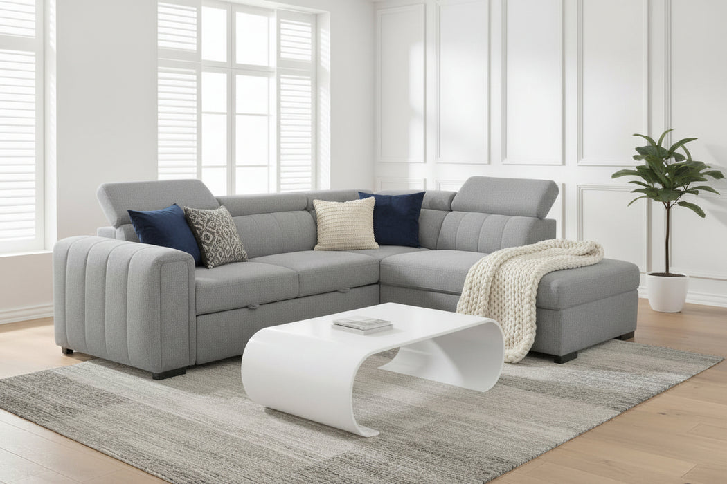 Adela 5 Seater Fabric Sofa Bed with Chaise Grey